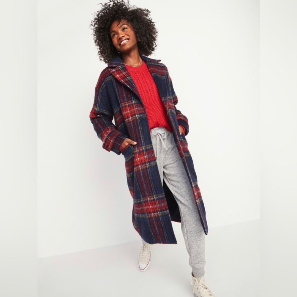 Oversized Soft-Brushed Plaid Button-Front Coat for Women